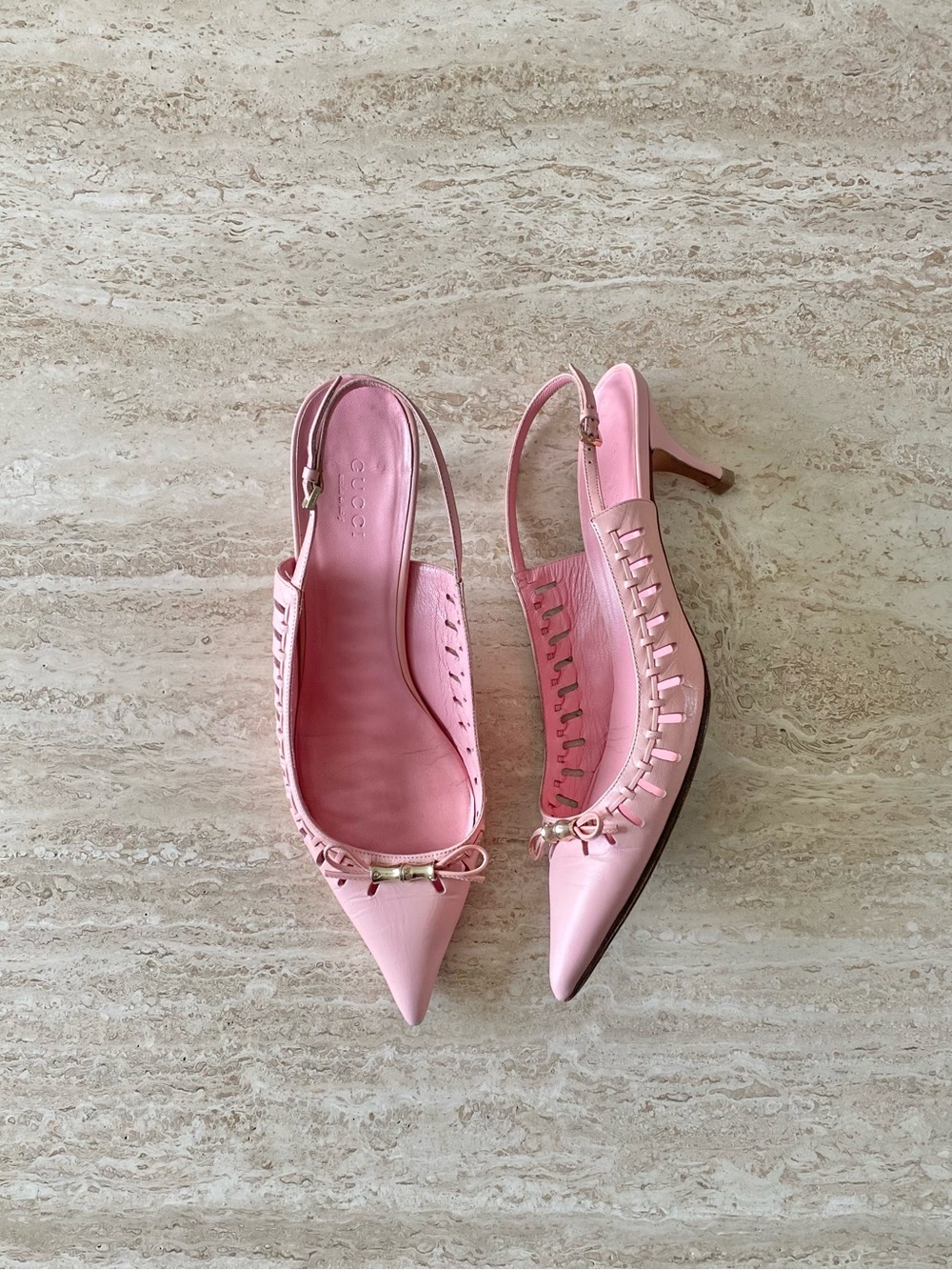 Vintage Gucci Cutout Bamboo Bow Slingback Heels - Picture 2 of 10